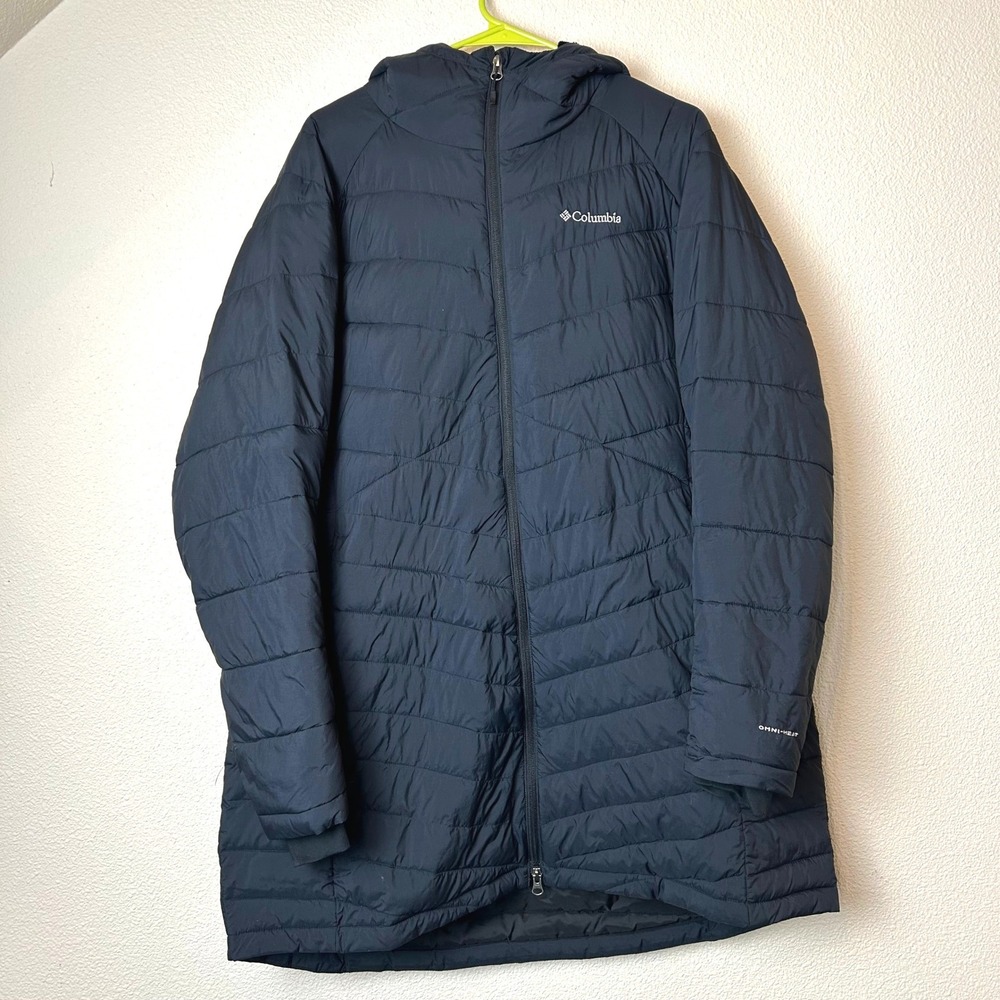 Columbia Joy Peak II Mid Hooded Jacket Black 1X Plus Quilted Insulated Puffer